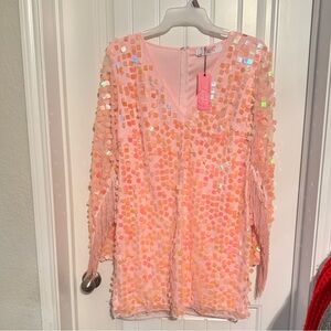 Beautiful Pink Sequin Dress with Fringe